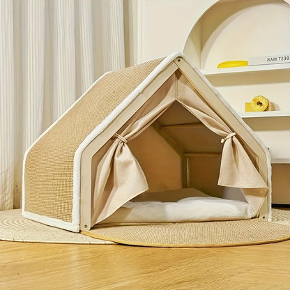 Cat House Semi-Enclosed Shell Design with Sisal Scratching Pad Tent Hideout for Small Medium Cats Indoor Living Room Bedroom Study XL