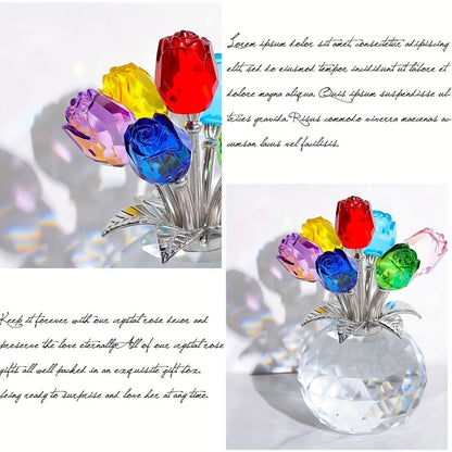 Artificial Flowers Crystal-Look Mini Rose Arrangement with Faceted Display Base in Four Color Options