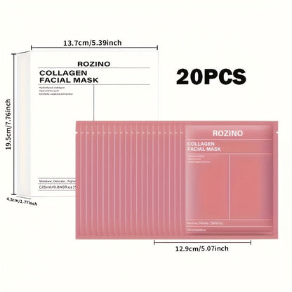 Collagen Sleeping Mask 20pcs Hyaluronic Acid Aloe Vera Deeply Moisturizing Overnight Hydrating Night Mask for Sensitive All Skin Types ROZINO 25ml per Pack Women