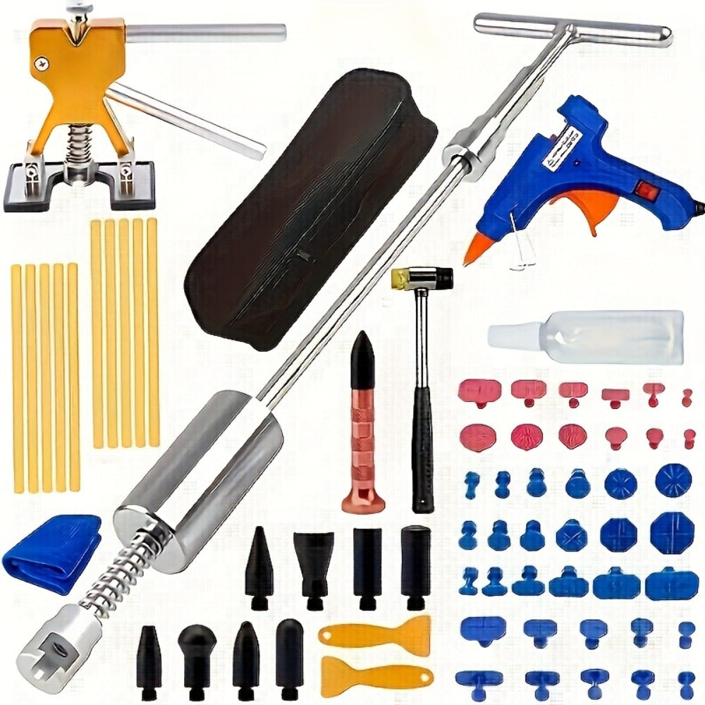 68-Piece Paintless Dent Repair Kit – PDR Tool Set with T-Bar, Bridge Puller, Golden Crane, Hot Glue Tabs & Adhesive Strip Removal Tool for Car Dent Removal Without Painting
