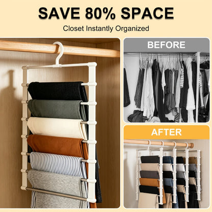 Foldable Multi-Layer Pants Hangers in Four- or Eight-Piece White Sets for Jeans, Scarves and Trousers