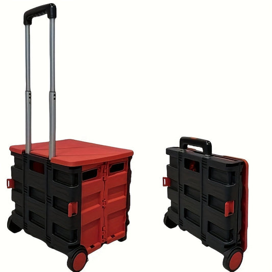 Collapsible Rolling Cart with Wheels – 80 Lbs Heavy Duty Foldable Crate on Wheels for Teachers, Shopping & Storage, Lid Doubles as Seat, Portable Utility Tote Basket