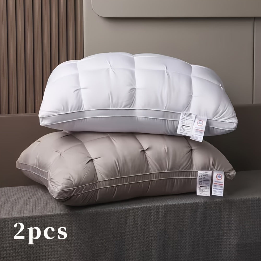Pillow Set in 2 or 4 Pieces with Quilted Square Profile, Polyester Fill and White or Gray Covers