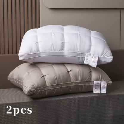 Pillow Set in 2 or 4 Pieces with Quilted Square Profile, Polyester Fill and White or Gray Covers