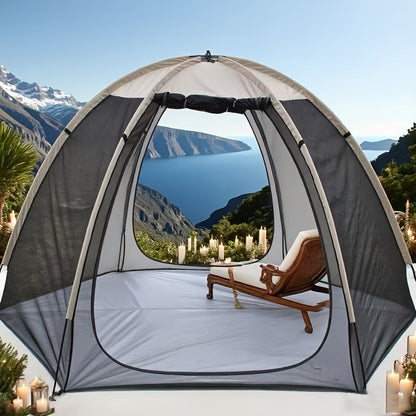 Portable Khaki Dome Screen Tent with Full Mesh Panels, Wide Zippered Entry and Flexible Pole Frame