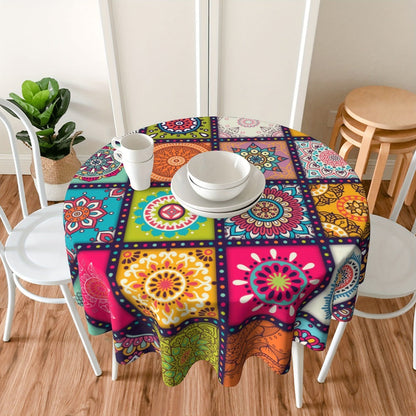 Tablecloth with Colorful Patchwork Mandala Print in Round, Square and Rectangle Size Options