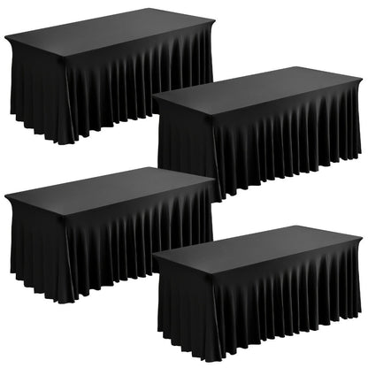 Pleated Rectangle Table Skirts in Black or White with One-, Two- or Four-Piece and Four-Foot Options