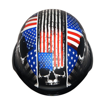 German Style Motorcycle Half Face Helmet – Novelty Skull & Carbon Fiber Design, UV Glossy Finish, Removable Washable Padding, Quick Release Buckle, Adult M/L/XL