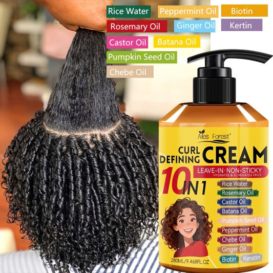 10-in-1 Leave-In Curl Defining Cream Anti-Frizz Deep Moisturizing Hydrating Conditioner — Non-Sticky Frizz Control Curl Enhancer for Wavy Curly Coily Natural Hair Unisex 280ml