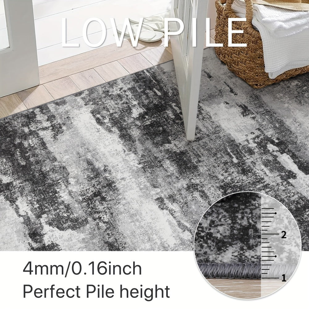 Area Rug, Dark Abstract Polyester Floor Carpet in Runner and Room Sizes with Rubber-Latex Backing and Machine-Wash Care