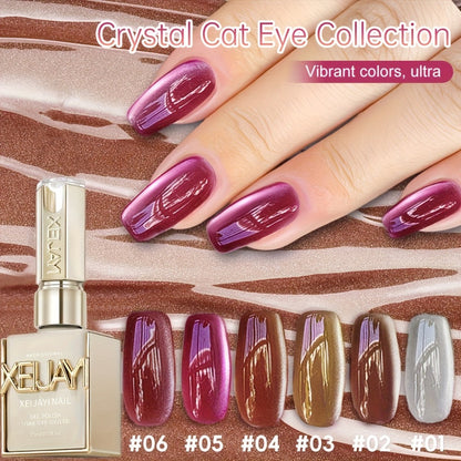 Gel Nail Polish 6-Color Rock-Candy Magnetic Cat-Eye Set with Holographic Reflective Finish