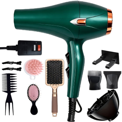 Brushless Motor Hair Dryer Set with Accessories - Professional Blow Dryer Kit Concentrator Nozzle Comb Clips 2 Modes 3 Speeds Ionic Anti-Frizz Home Salon Travel Black White Blue Green