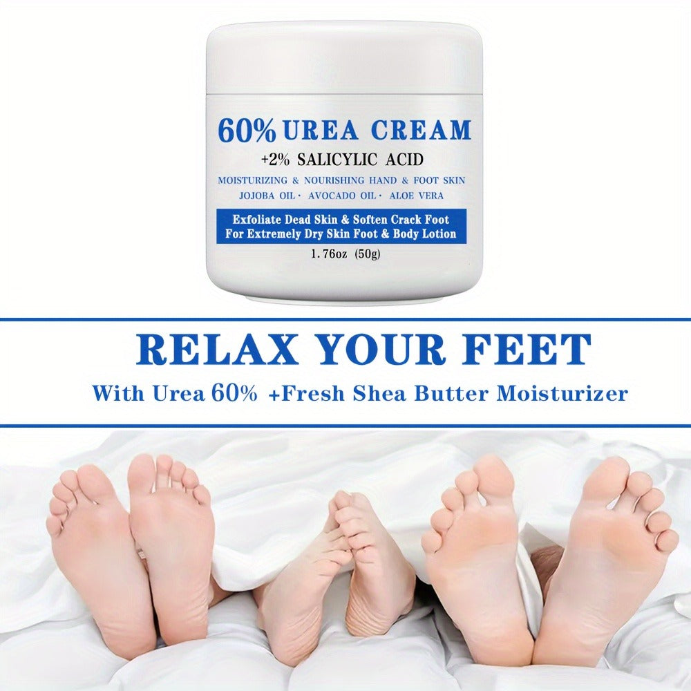 50g Jar of 60% Urea and 2% Salicylic Acid Foot Cream with Jojoba, Avocado and Aloe Labeling