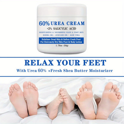 50g Jar of 60% Urea and 2% Salicylic Acid Foot Cream with Jojoba, Avocado and Aloe Labeling