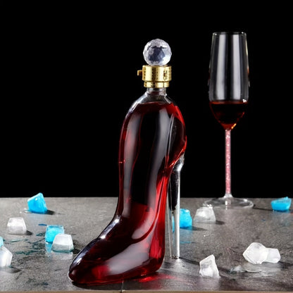 High Heel Shoe Decanter Crystal Glass with Stopper 26oz, Handmade Transparent Wine Decanter for Kitchen Dining Decor
