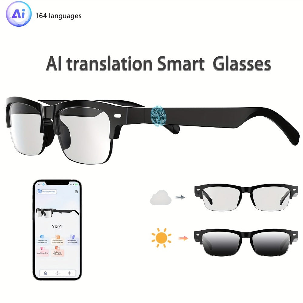 Smart Glasses 160-Language Translation Eyewear with Open-Ear Audio and 19 Photochromic Frame Options