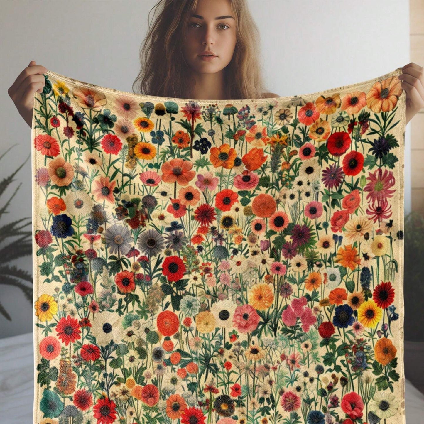 Vintage Floral Flannel Throw Blanket in the Exact 27.55 x 39.37-Inch Checkout Configuration