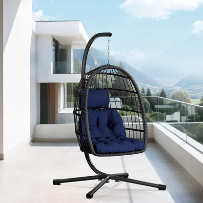 Rattan Wicker Hanging Egg Chair with Stand, Aluminum Frame and 11 Cushion and Size Options