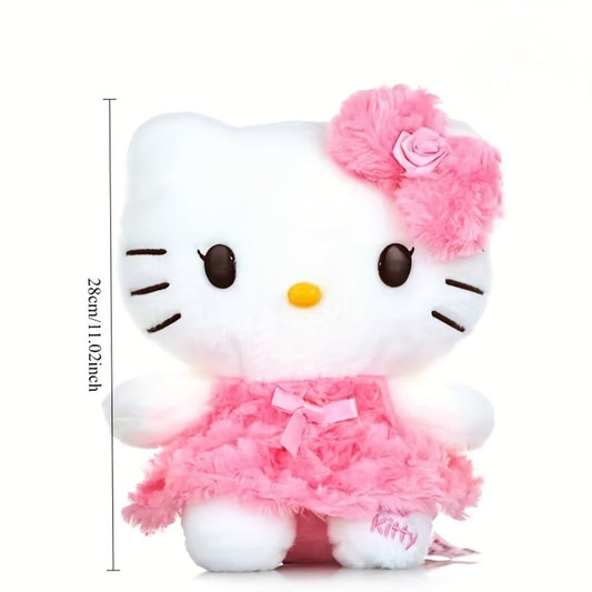 Plush Toy Bow-Wearing Cat Doll in 10-Inch Pink Rose Dress with Soft Fabric and One-Piece Option