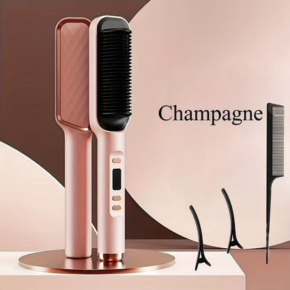 2-in-1 Wet and Dry Hair Straightener Curler Portable Flat Iron Fast Heat Adjustable Temperature Frizz-Free Styling Tool for Home Travel Women Gift Champagne
