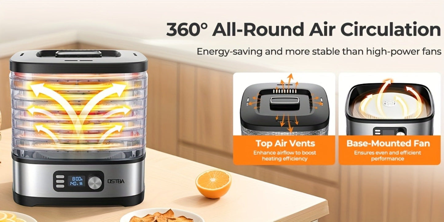 Stackable Food Dehydrator Family with Analog or Digital Controls and Five- or Eight-Tray Model Options