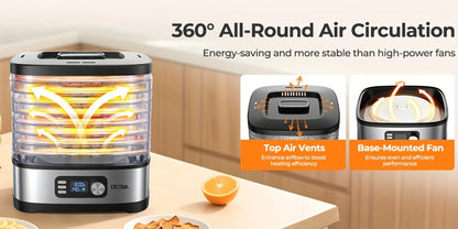Stackable Food Dehydrator Family with Analog or Digital Controls and Five- or Eight-Tray Model Options