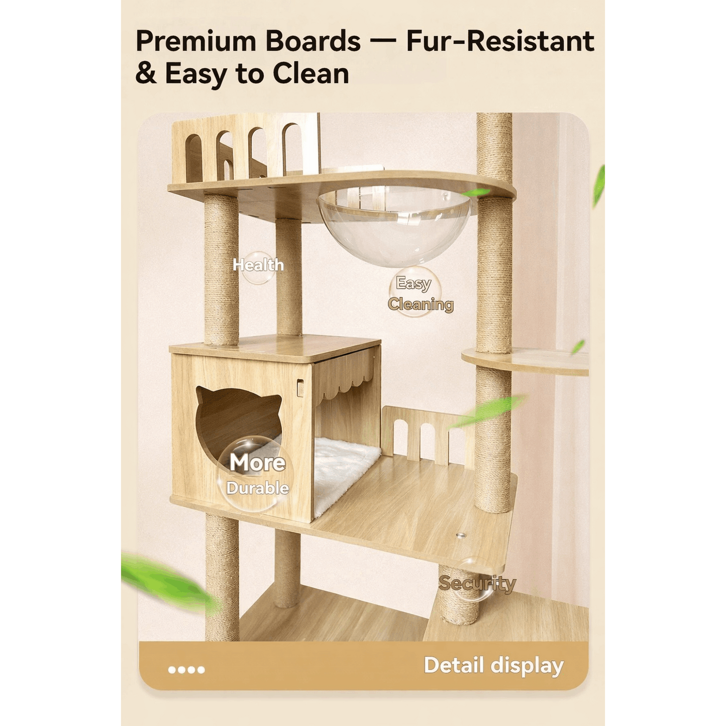 Cat Tree 54 Inch Large Wooden Cat Tower with Space Capsule Multi-Level Cat Condo Sisal Scratching Post for Indoor Cats Luxury Design