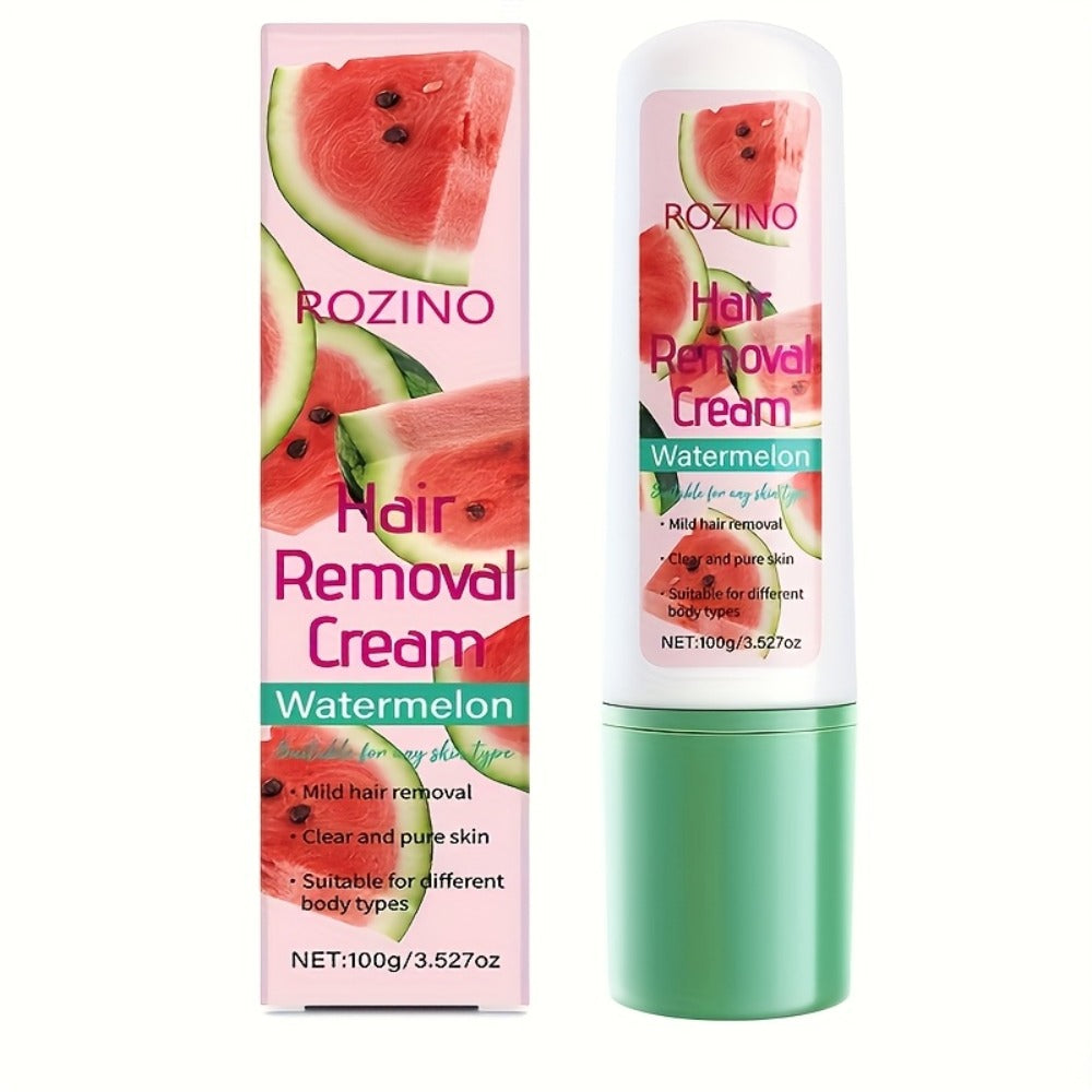 Watermelon Scent Depilatory Cream 100g with Squalane - Instant Hair Removal Semi-Permanent 3-Month Results Non-Irritating for Face Lips Armpits Legs Arms Bikini Area Women Sensitive Skin