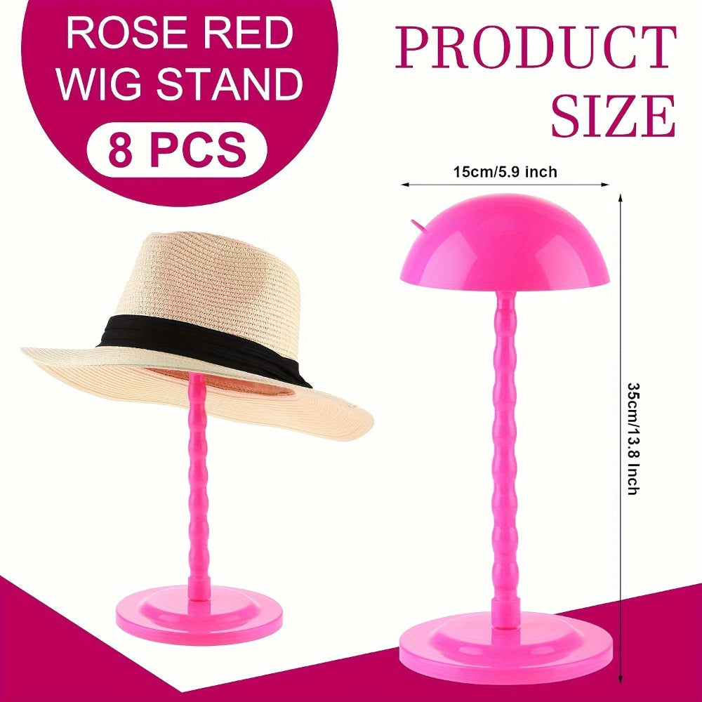 Portable Wig Stand Set, Eight 13.8-Inch Detachable Holders in White, Rose Red or Black for Display