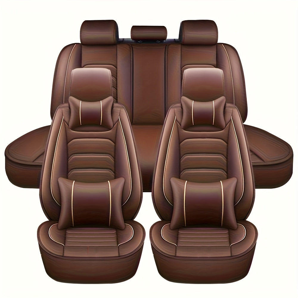 Car Seat Covers 5-Seat Faux Leather Set with Foam Padding and Optional Matching Pillow Pieces