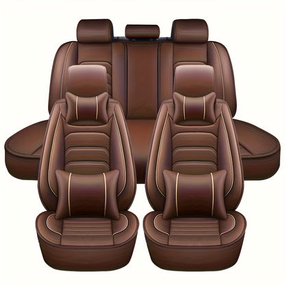 Car Seat Covers 5-Seat Faux Leather Set with Foam Padding and Optional Matching Pillow Pieces