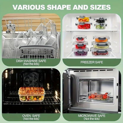 Food Storage Containers 12-Piece Glass Set with Clip-On Lids for Microwave, Oven, Freezer and Dishwasher Use