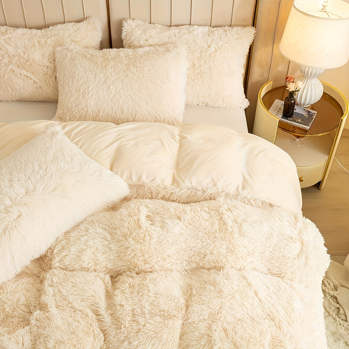 Three-Piece Plush Polyester Duvet Cover Set with Two Pillowcases in 14 Colors and Twin, Full, Queen or King Sizes