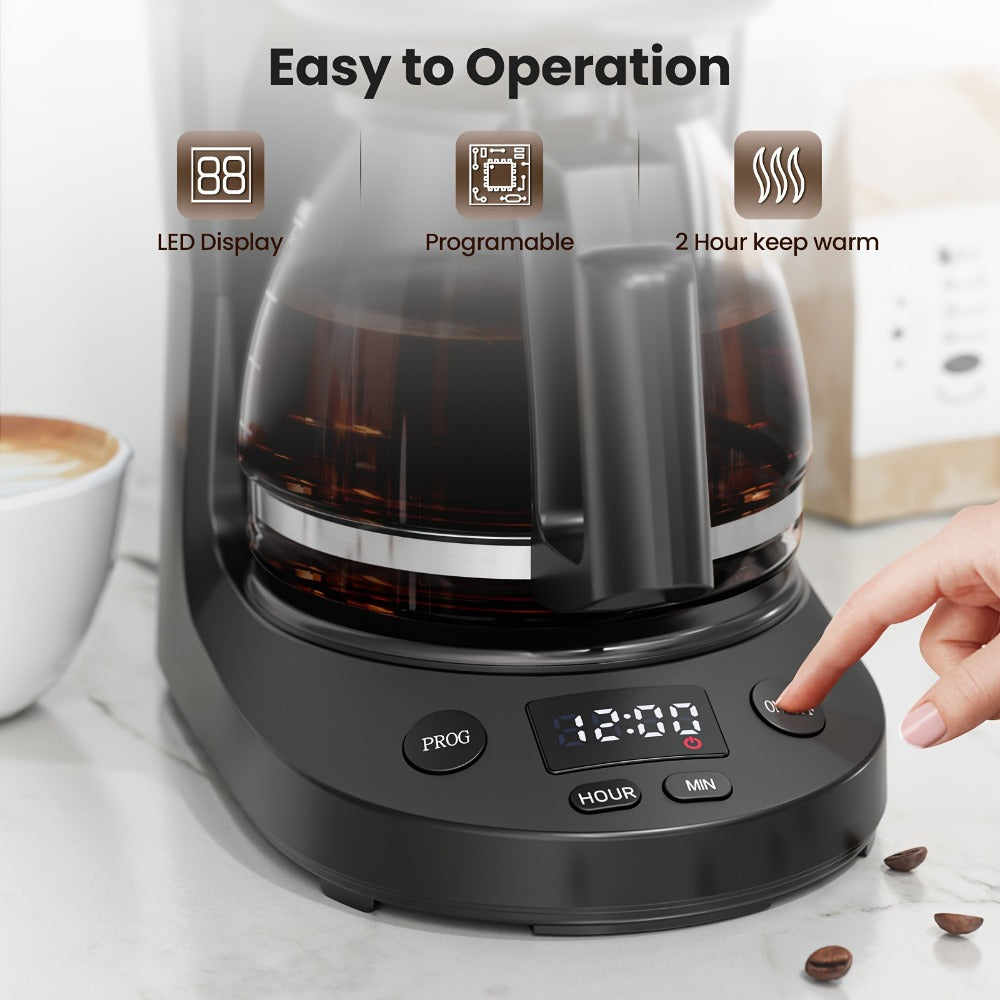 Five-Cup Programmable Drip Coffee Maker with 0.75 L Tank, LED Display and Two-Hour Keep-Warm Mode