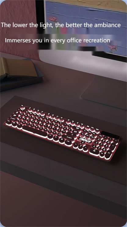 Retro Round-Key Wired Keyboard and 6D Mouse Set with Pink or Blue USB Color Options and One-Touch Lighting
