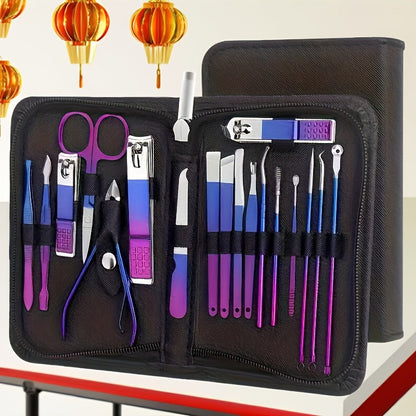 Portable Manicure and Pedicure Tool Set in 9-, 18-, 30- or 60-Piece Case Configurations for Nail Care