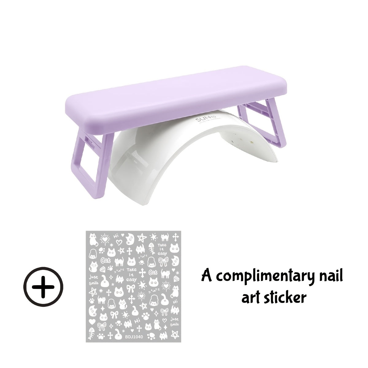 Folding Nail Armrest Stand in Pink, White or Purple with Selected Nail Sticker Checkout Options