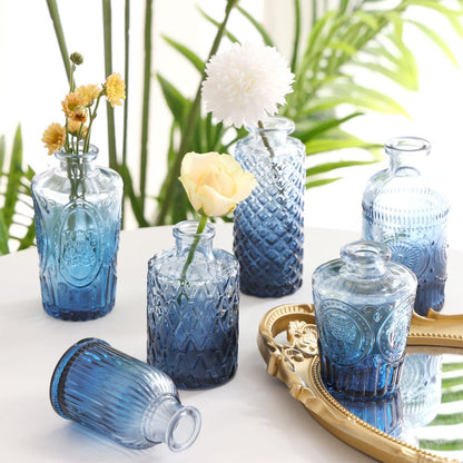 Eighteen-Piece Blue Vintage-Style Glass Bud Vase Set with Assorted 3- to 6-Inch Shapes for Table Displays