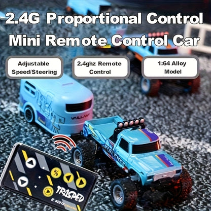 Remote Control Car, 1:64 Scale Alloy Mini Off-Road Truck with 2.4GHz Control, Shock Suspension, Running Lights and Five Colors