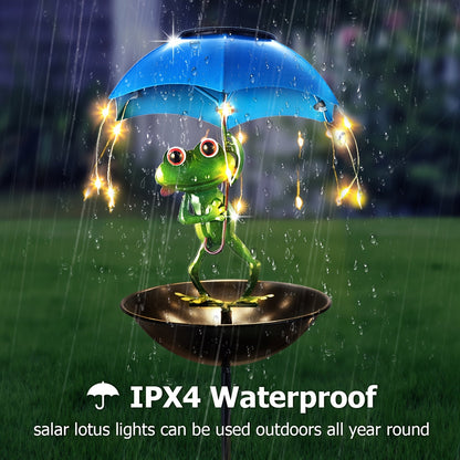 Solar Frog Statue Garden Light with Bird Feeder & LED String Decor, for Garden, Pathway and Patio Lighting