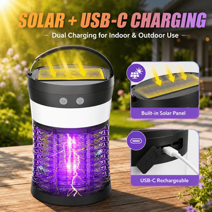 Solar and USB-C Insect Zapper Lantern with 3000V Grid, Dual UV Labels and Three Lighting Modes