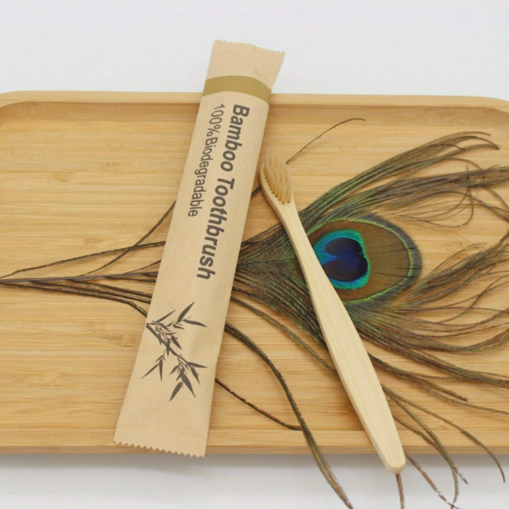 20-Piece Bamboo-Labeled Toothbrush Set with Individually Wrapped Handles and Mixed Bristle Colors