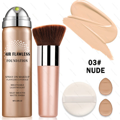 Spray Liquid Foundation and Flat-Top Brush Set with Matte Finish and Eight Numbered Shades