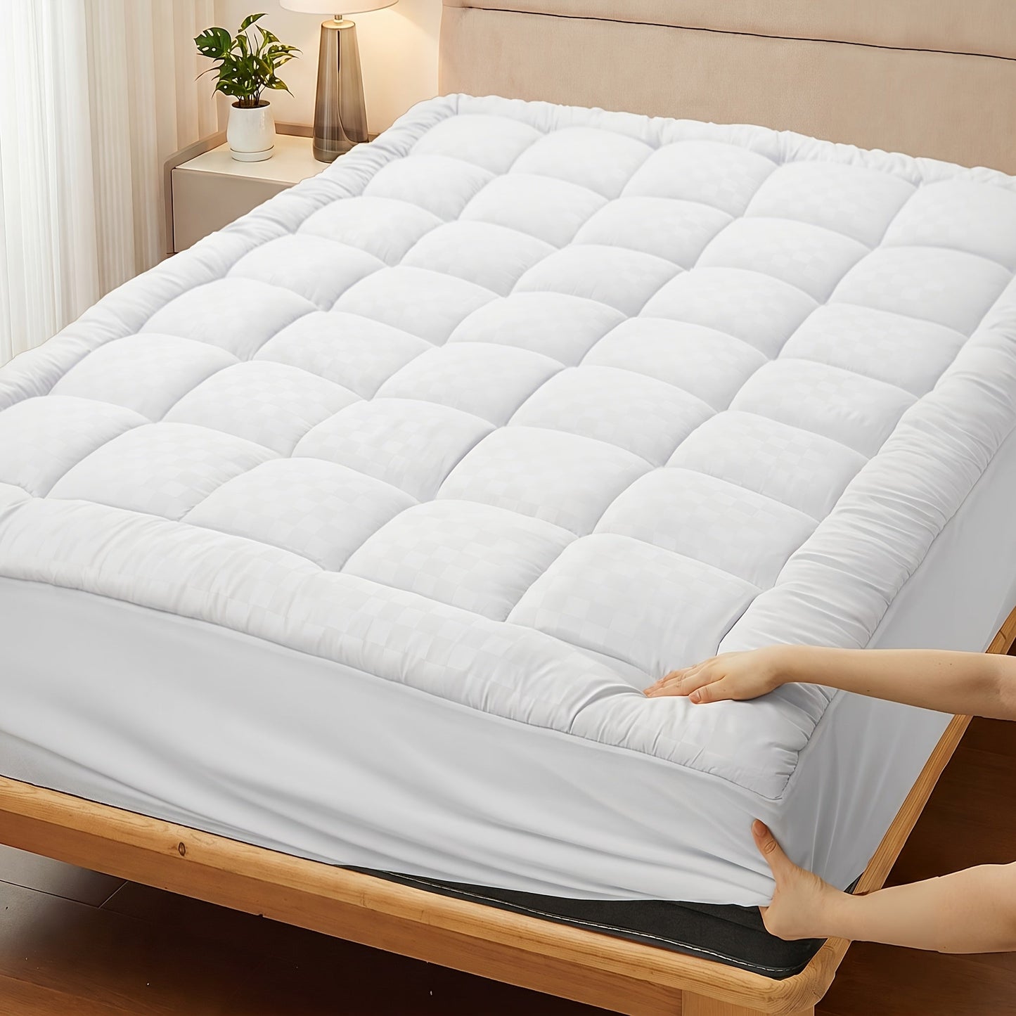 Mattress Topper Baffle-Box Down-Alternative Fill with Deep-Pocket Skirt in Twin to King Sizes