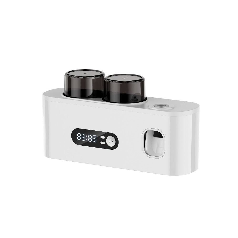 Five-Slot Wall-Mounted Toothbrush Holder with Two Cups, Toothpaste Dispenser and Digital Display