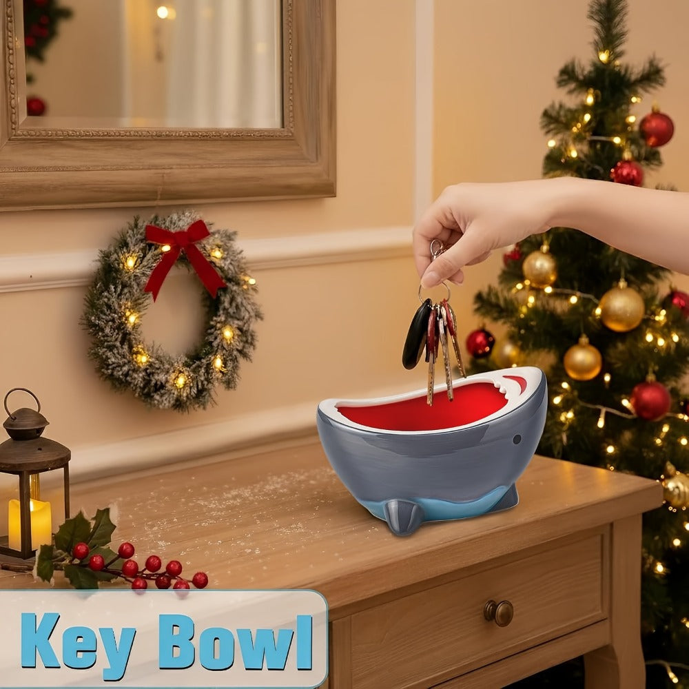 40 oz Handmade Ceramic Shark Ramen Bowl in Gray for Soup, Snacks, Fruit and Entryway Storage