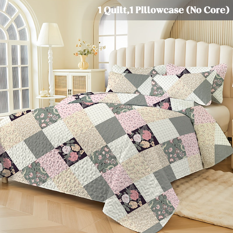 Floral Patchwork Quilt Set in Green, Blue, Grey Pink or Pink with Twin, Full/Queen and King Sizes