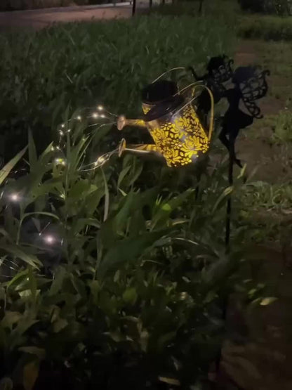 Solar Garden Light Watering Can Stake with 36 LED Waterfall Strands, IP65 Rating and Two Light Options