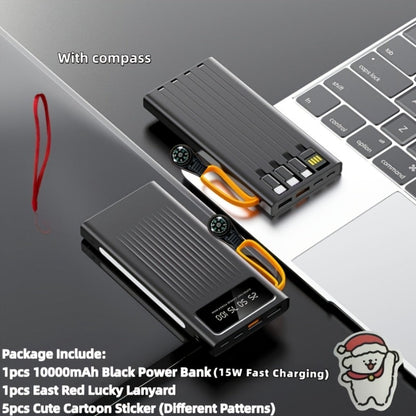 Power Bank 10000-30000mAh with 15W Charging, Four-in-One Cable and Four-Mode Camping Light