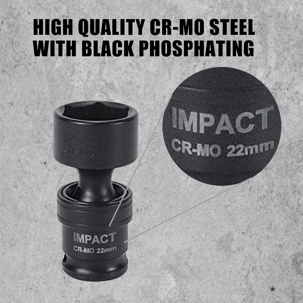 Impact Socket Set 3/8" Drive, 15-Piece Swivel Impact Universal Socket Set & 17+1 Piece Accessory Set, 8mm-22mm Cr-Mo Steel with Black Phosphate Finish, Professional Tool Kit for Home & Auto Repair